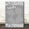 samsa butterflies Grey Burlap & Lace Song Lyric Quote Music Print