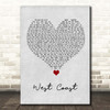 Imagine Dragons West Coast Grey Heart Song Lyric Print
