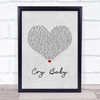 Janis Joplin Cry Baby Grey Heart Song Lyric Print