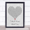 Chris Lane I Don't Know About You Grey Heart Song Lyric Wall Art Print