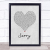 Justin Bieber Sorry Grey Heart Song Lyric Wall Art Print