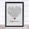 Black Coffee Superman Grey Heart Song Lyric Quote Music Print