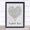 English Rose Paul Weller Grey Heart Song Lyric Quote Print