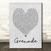 Grenade Bruno Mars Grey Heart Song Lyric Quote Print