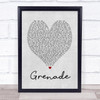 Grenade Bruno Mars Grey Heart Song Lyric Quote Print