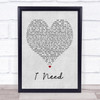Maverick Sabre I Need Grey Heart Song Lyric Quote Print