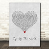 The Carpenters Top Of The World Grey Heart Song Lyric Quote Print