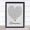Heaven Bryan Adams Grey Heart Song Lyric Quote Print