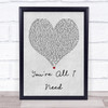 Method Man You're All I Need Grey Heart Quote Song Lyric Print