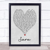 Sara Fleetwood Mac Grey Heart Song Lyric Quote Print