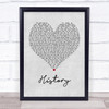 One Direction History Grey Heart Song Lyric Print