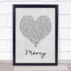 Shawn Mendes Mercy Grey Heart Song Lyric Quote Print