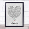 Hello Adele Grey Heart Song Lyric Quote Print