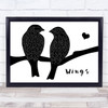 Birdy Wings Lovebirds Black & White Song Lyric Print