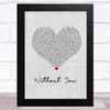 My Darkest Days Without You Grey Heart Song Lyric Music Art Print
