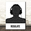 Warren G Regulate Black & White Man Headphones Song Lyric Print