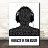 Travis Scott HIGHEST IN THE ROOM Black & White Man Headphones Song Lyric Wall Art Print