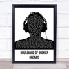 Green Day Boulevard Of Broken Dreams Black & White Man Headphones Song Lyric Wall Art Print