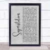 Stevie Wonder Superstition Grey Rustic Script Song Lyric Print