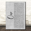 U2 One Grey Rustic Script Song Lyric Print