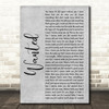 Hunter Hayes Wanted Rustic Script Grey Song Lyric Quote Print