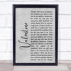 The Beautiful South Valentine Rustic Script Grey Song Lyric Print
