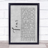 Ian Brown F.E.A.R Rustic Script Grey Song Lyric Print