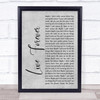 Oasis Live Forever Rustic Script Grey Song Lyric Quote Print