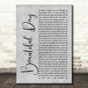 U2 Beautiful Day Grey Rustic Script Song Lyric Print