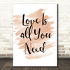 Watercolour Beatles Love Is All You Need Song Lyric Quote Print