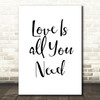 Beatles Love Is All You Need Song Lyric Quote Print