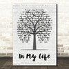 John Lennon In My Life Music Script Tree Song Lyric Quote Music Print
