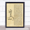 Faith Hill Breathe Rustic Script Song Lyric Print