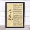 Keith Urban Better Life Rustic Script Song Lyric Print