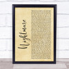 Avenged Sevenfold Nightmare Rustic Script Song Lyric Print