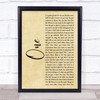 U2 One Rustic Script Song Lyric Print