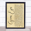 Coldplay Green Eyes Rustic Script Song Lyric Wall Art Print