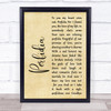 Glenn Miller Perfidia Rustic Script Song Lyric Wall Art Print