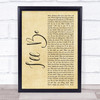 Reba McEntire I'll Be Rustic Script Song Lyric Quote Music Print