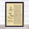 Split Enz I Got You Rustic Script Song Lyric Quote Music Print
