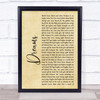 Van Halen Dreams Rustic Script Song Lyric Quote Print