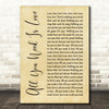 The Beatles All You Need Is Love Rustic Script Song Lyric Quote Print