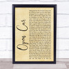 Porcupine Tree Open Car Rustic Script Song Lyric Print