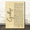 Lionel Richie Goodbye Rustic Script Song Lyric Quote Print