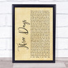 Pat Green Three Days Rustic Script Song Lyric Print