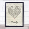Barry Manilow Mandy Script Heart Song Lyric Print