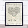 Beach Boys Lady Lynda Script Heart Song Lyric Print