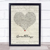 Shayne Ward Breathless Script Heart Song Lyric Print