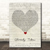 Trey Songz Already Taken Script Heart Song Lyric Print