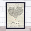 Usher OMG Script Heart Song Lyric Print